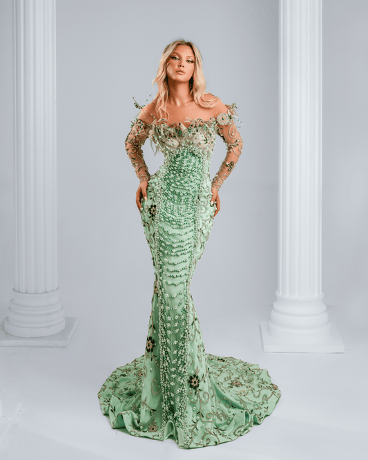 Talere Aqua Dress with Crystals and Pearls - BLINI