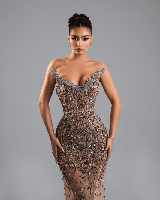 Tanese Long Dress with Blue Crystas - BLINI