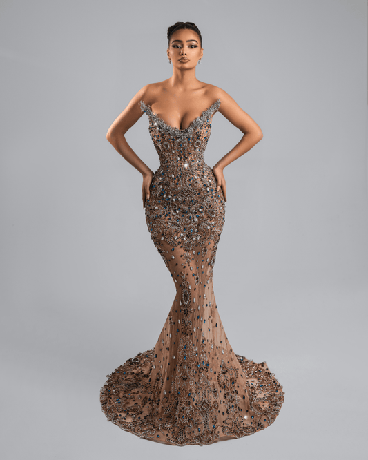 Tanese Long Dress with Blue Crystas - BLINI