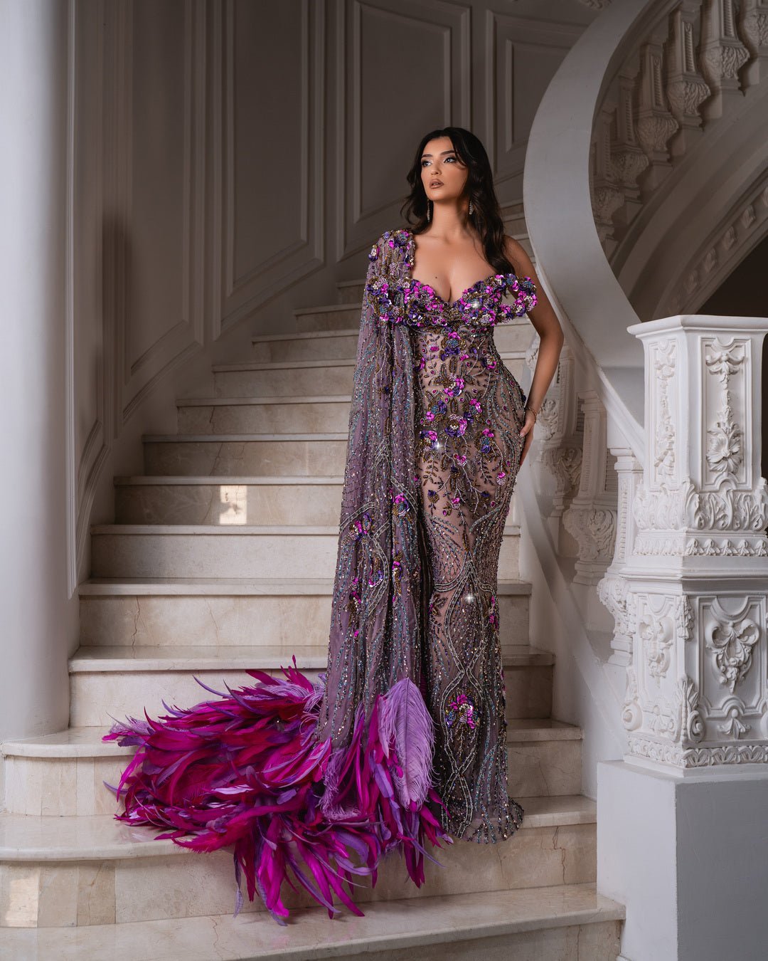 Tatiana Purple Dress with Floral Designs - BLINI