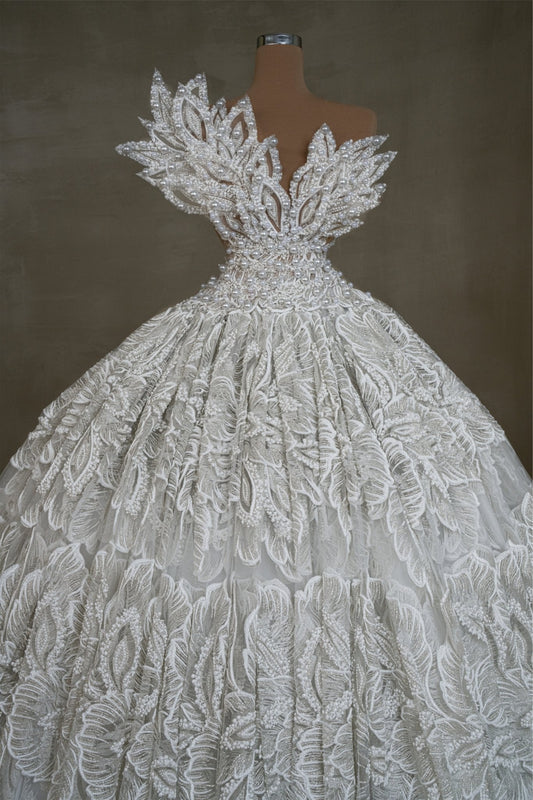 Tatiana Sleeveless Gown with Pearl and Floral Lace - BLINI