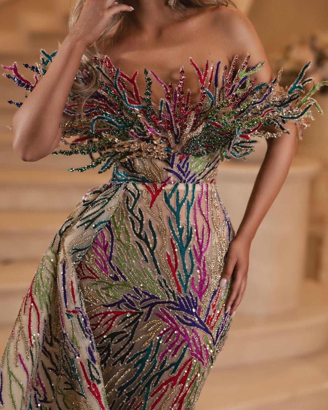 Theodora Colorful Dress with Feathers and Stones - BLINI