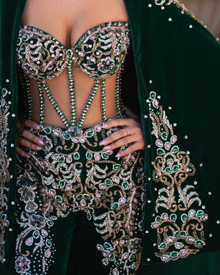 Elegant Green Jumpsuit with Crystal Embellishments