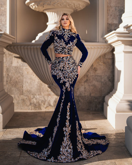 Tilda Navy Blue Dress with Two - Pieces and Crystal Details - BLINI