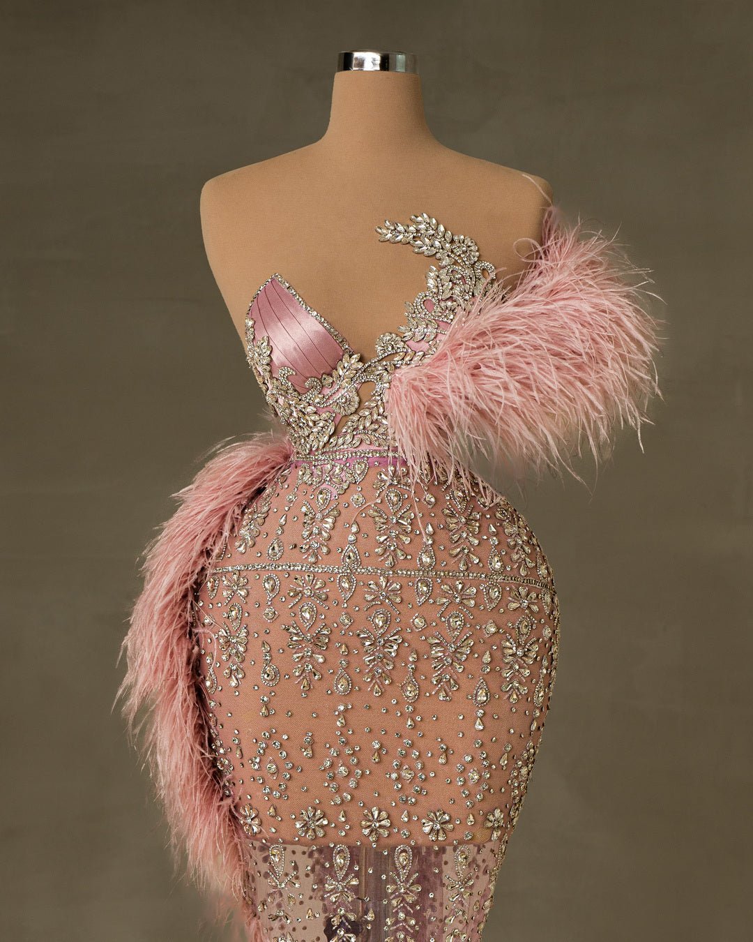 Toriella Pink Dress with Crystals and Feathers - BLINI