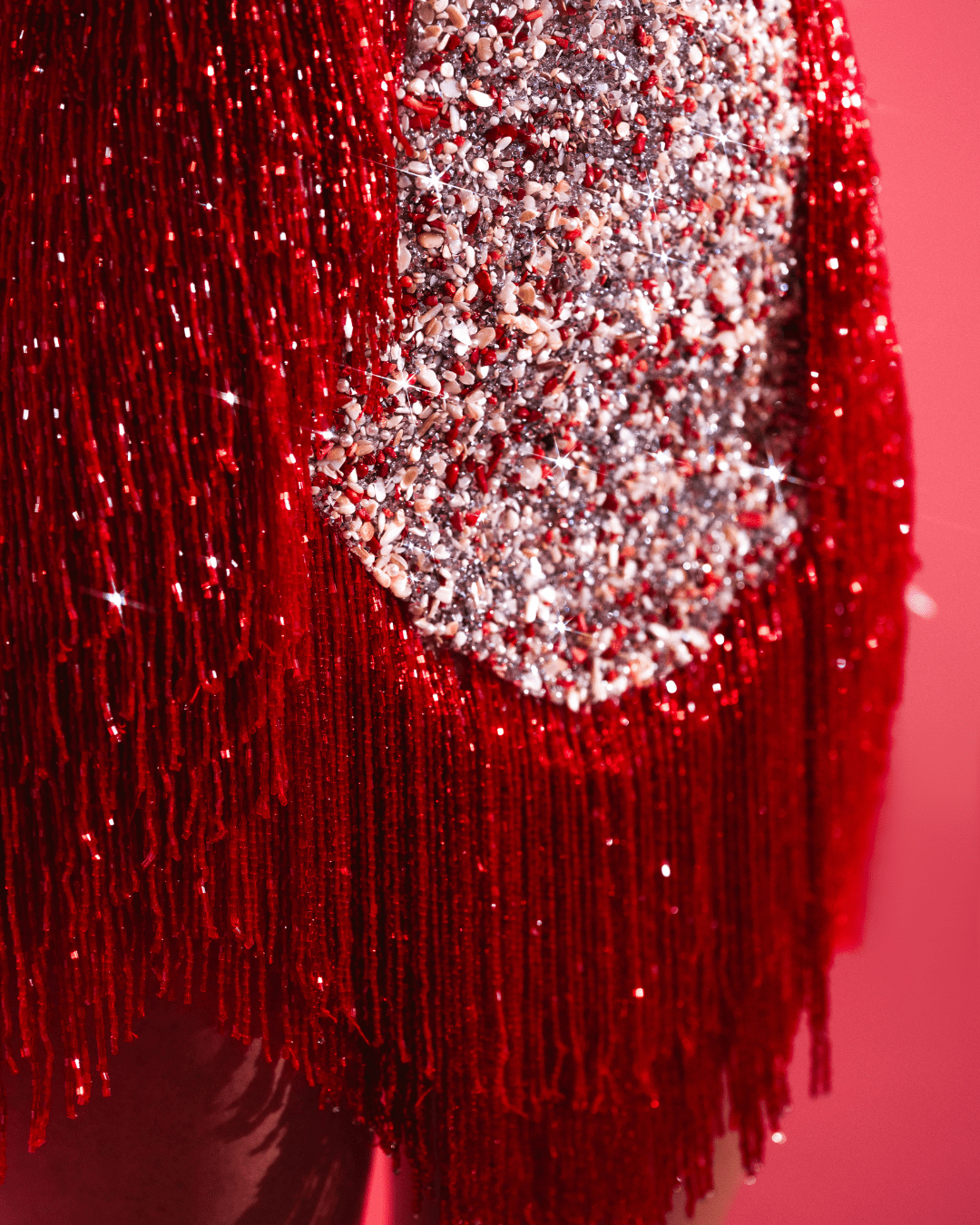 Troia Red Short Sleeveless Dress with Crystals and Beads - BLINI