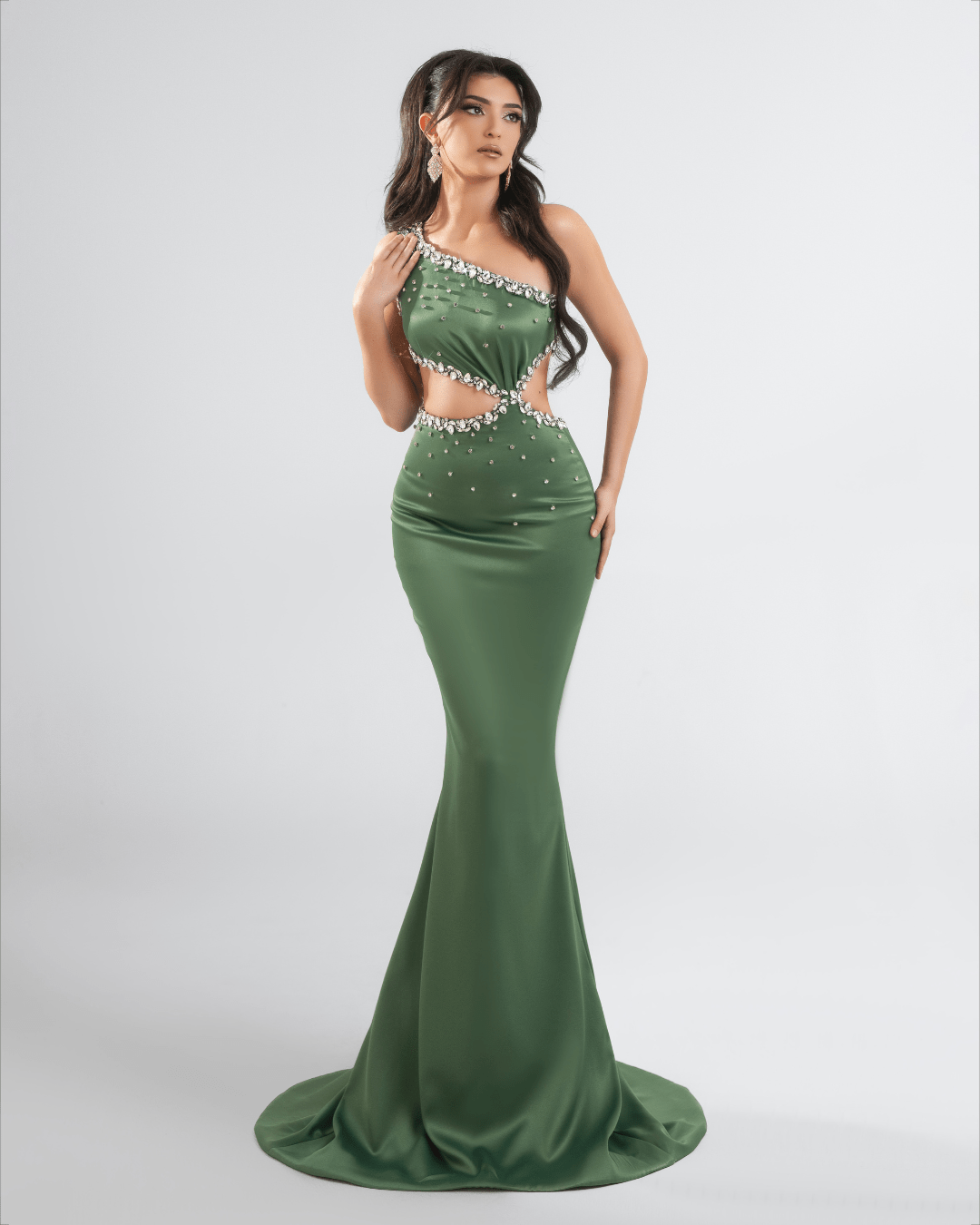 Unese Green Long Dress with Crystals - BLINI
