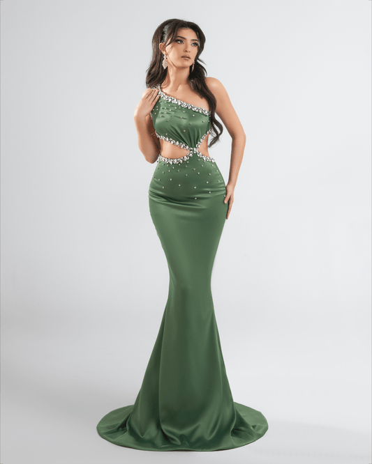 Unese Green Long Dress with Crystals - BLINI