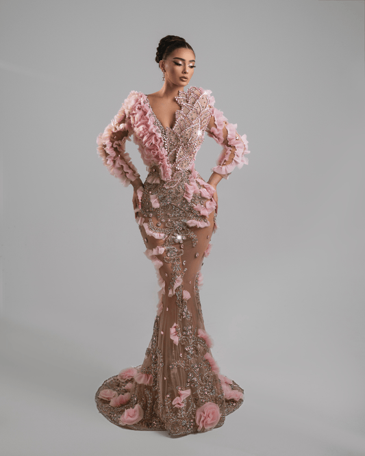 Uniesa Pink Long Dress with Crystals - BLINI