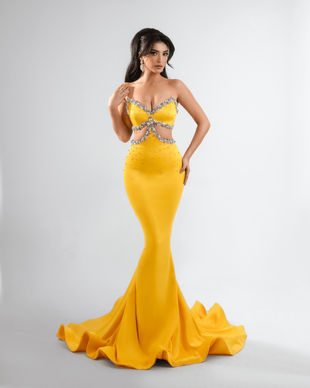 Vera Yellow Long Dress with Crystals - BLINI