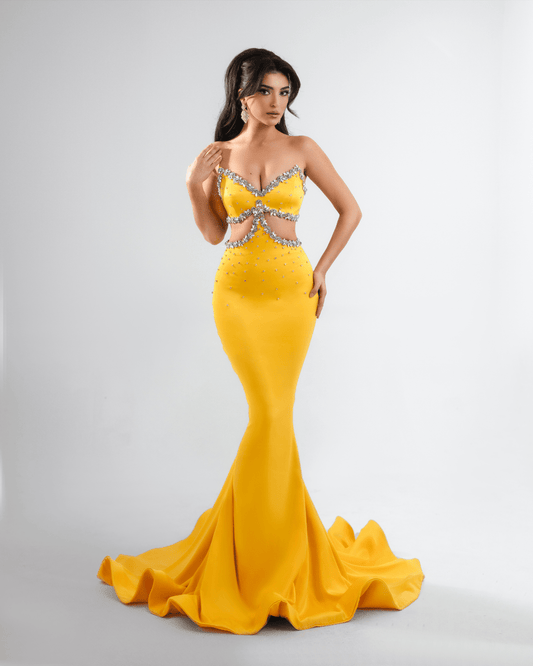 Vera Yellow Long Dress with Crystals - BLINI