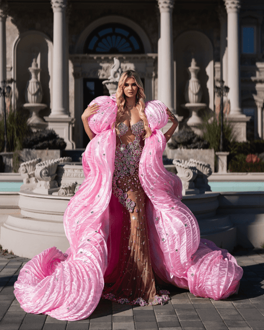 Verda Pink Dress with Floral Designs - BLINI