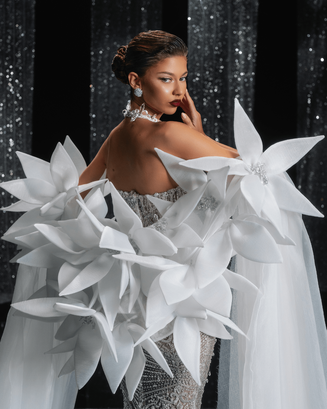 Verenesa Bridal Dress with Crystals and Shoulder Cape - BLINI