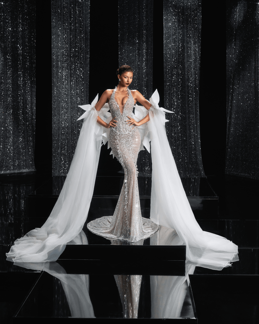 Verenesa Bridal Dress with Crystals and Shoulder Cape - BLINI