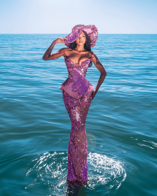 Viesa Sleeveless Sequin Dress with Sea Deatails and Hat - BLINI