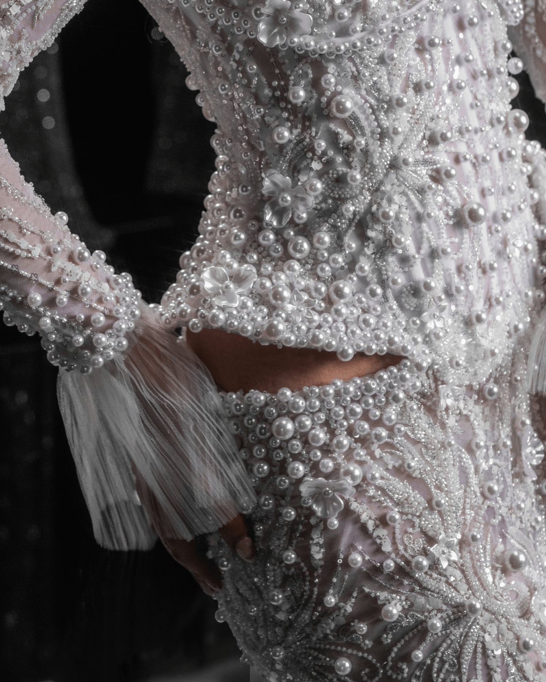 Yaseria Bridal Dress with Side Cape and Pearls - BLINI