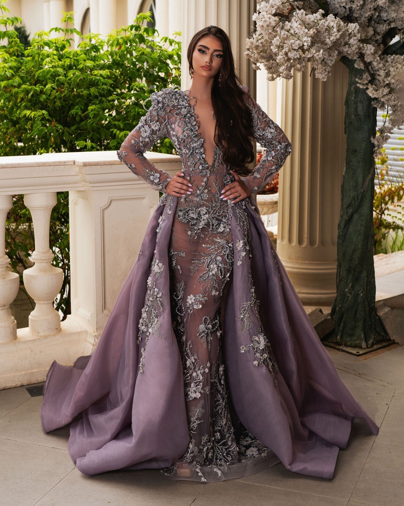 Zeptea Lavander Dress with Overskirt and Flowers - BLINI