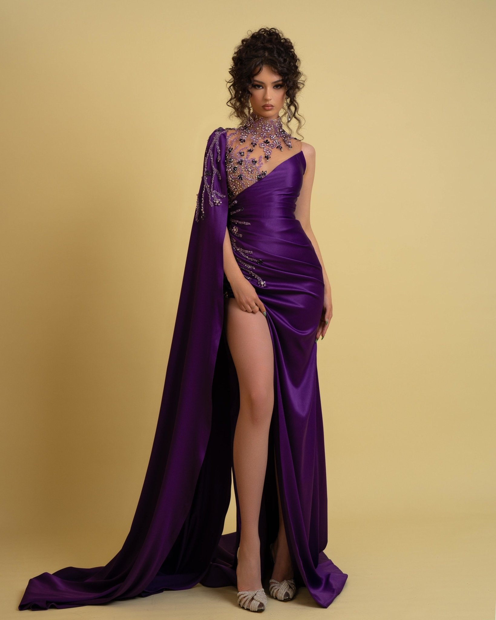 Buy light purple satin spaghetti straps prom dress with beading pockets  online at JJsprom.com