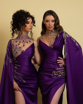 Elegant Purple Satin Evening Dresses