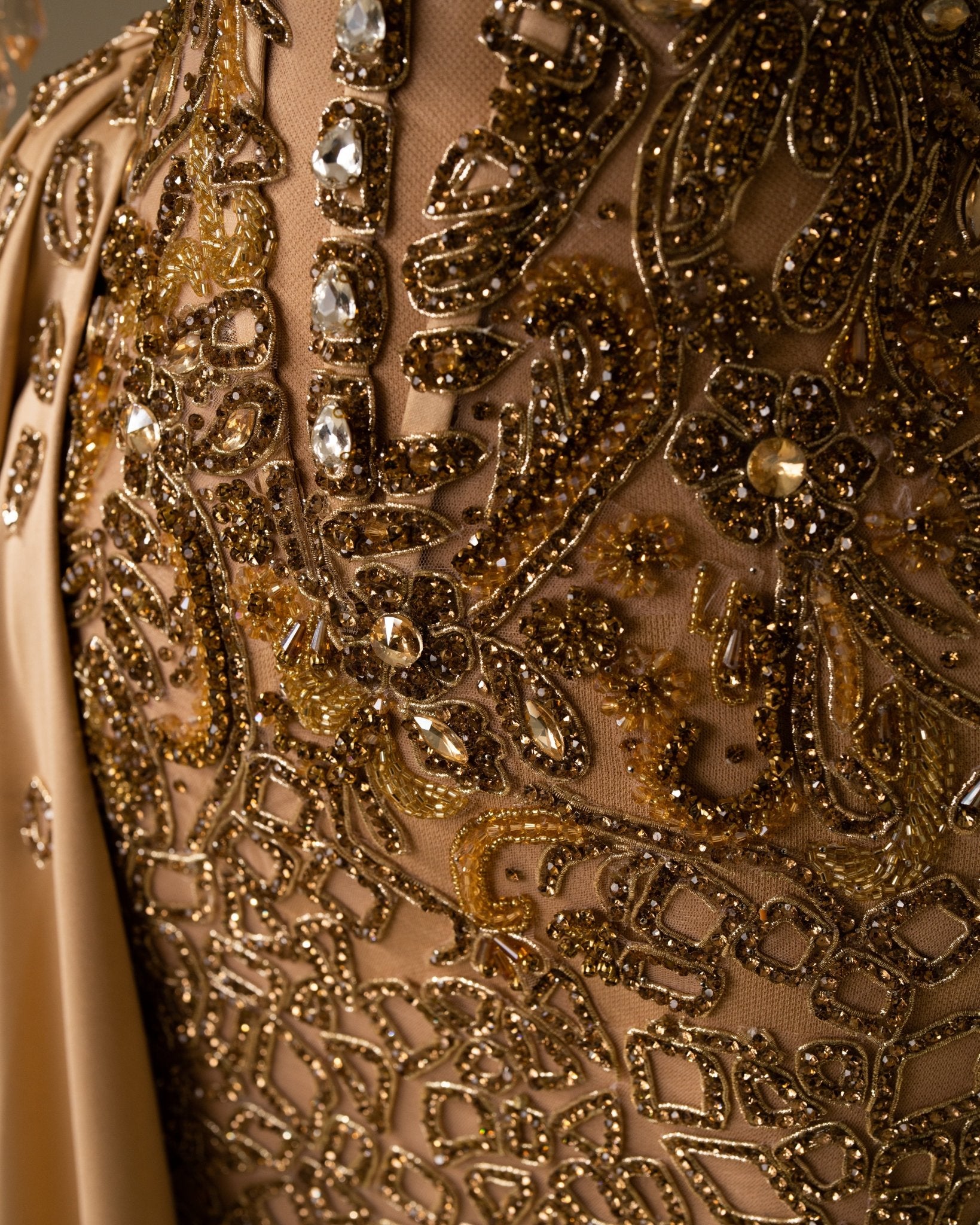 Gold party wear popular gown with stone embellishments