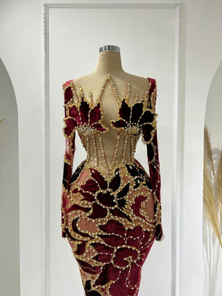 Hibiscus Stone-Embellished Lace Dress – Blini Fashion House