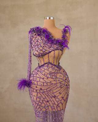Embellished Lace Cocktail Dress w/ Beaded Waist