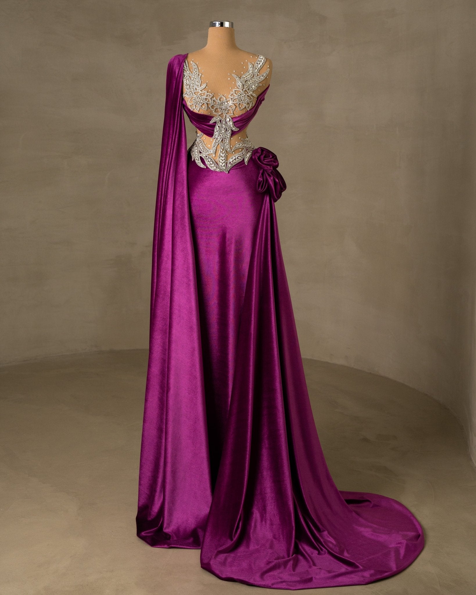 Pink velvet evening outlet gown