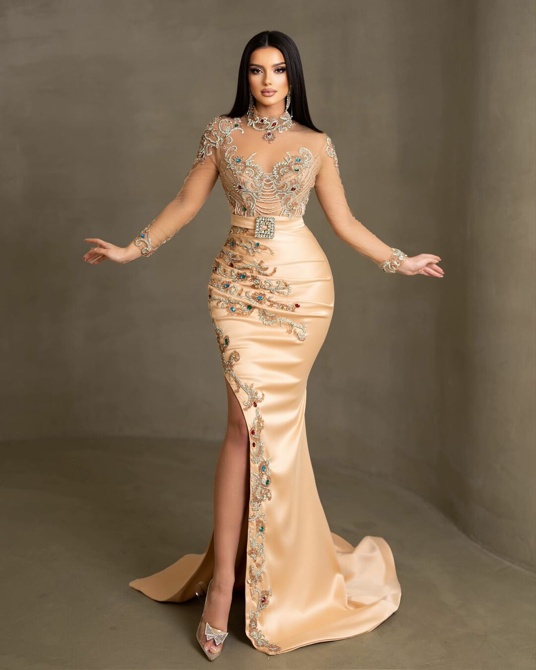 Loz Champagne Dress with Stones Blini Fashion House Champagne