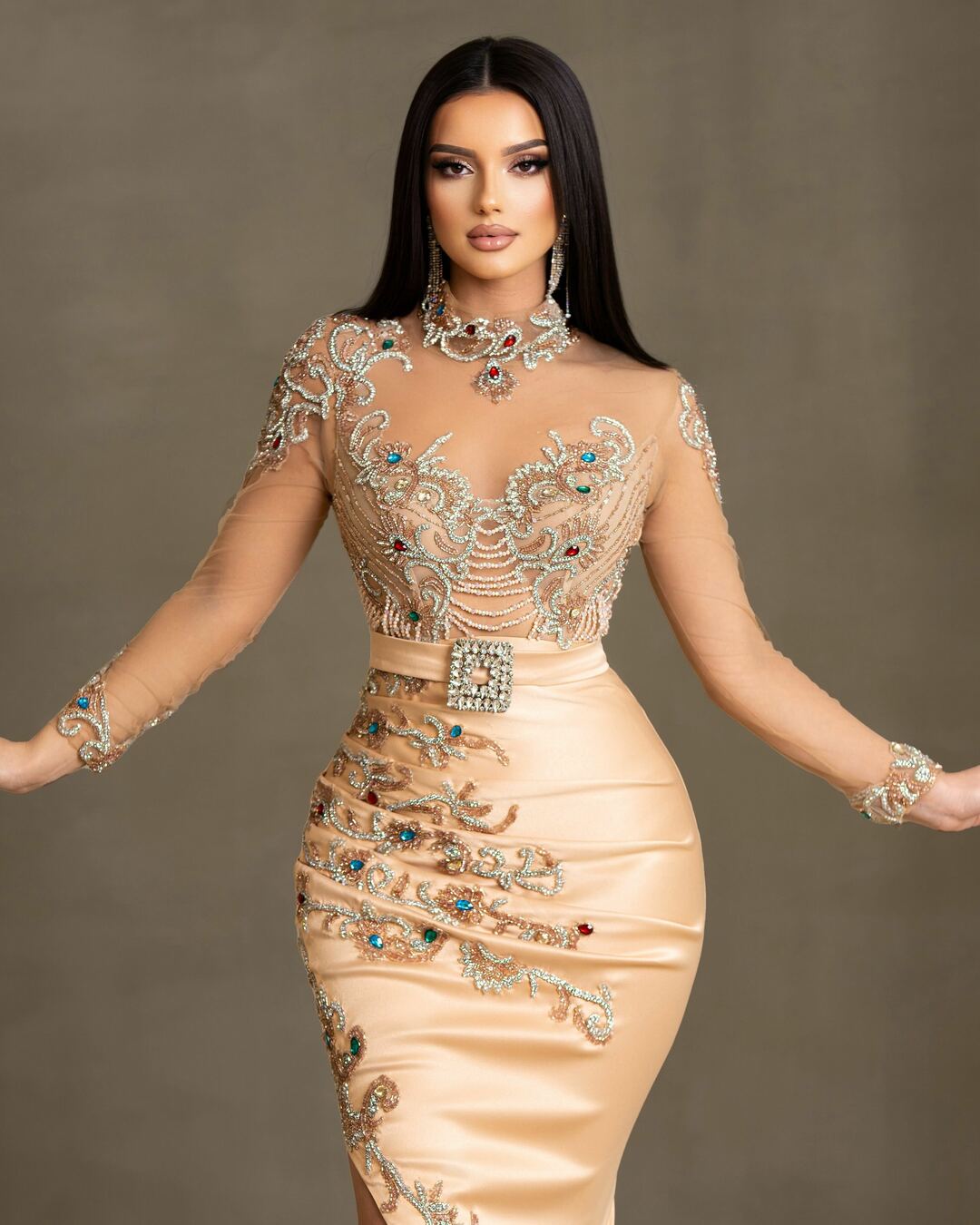 Loz Champagne Dress with Stones Blini Fashion House Champagne