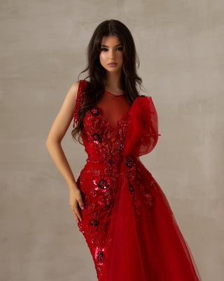 Lyna Red Dress with Tulle