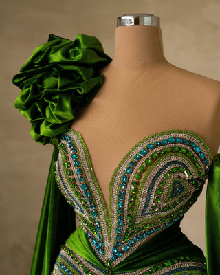 Detailed View of Embellished Velvet Dress with Stones