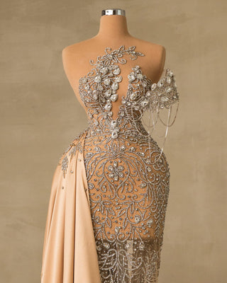 Shimmering Silver and Champagne Tail Dress 