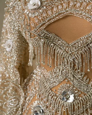 Close-Up of Details on Silver Dress