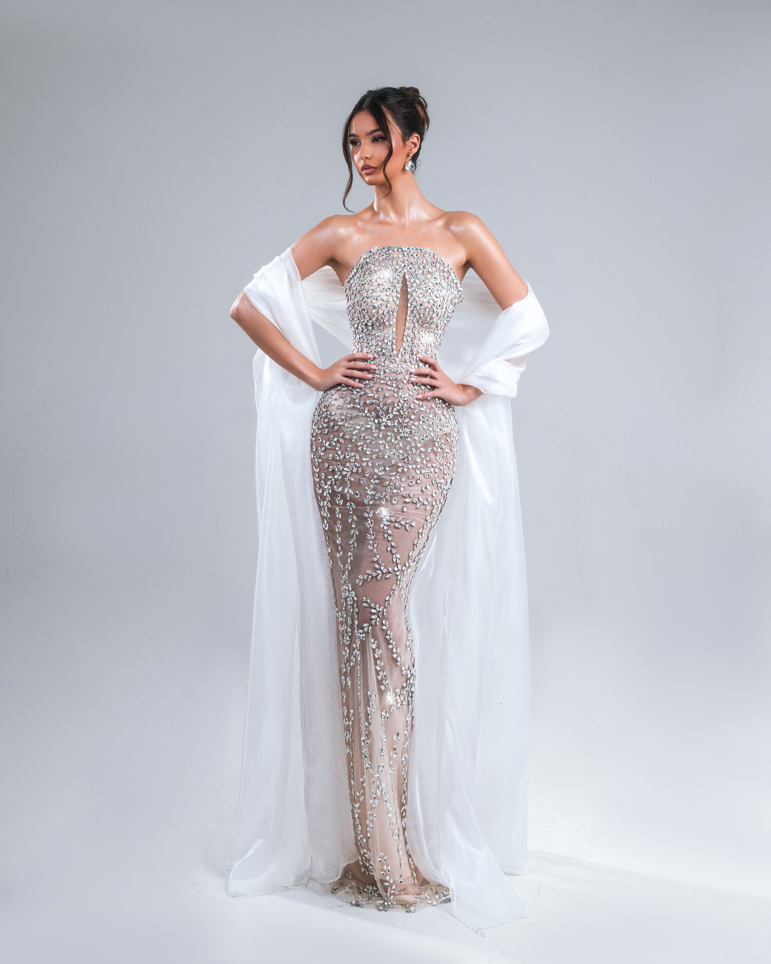 ARGENTÉA — silver crystal gown with strapless sweetheart neckline and keyhole, AURORA collection by BLINI