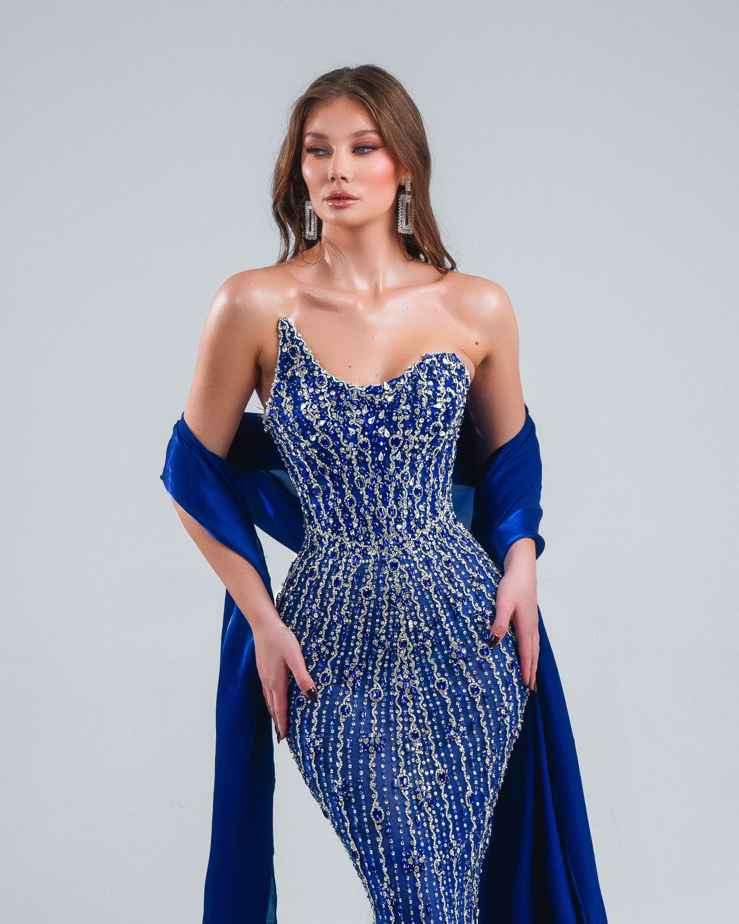 COBALTÉA — cobalt-blue sequin mermaid with blue velvet cape, AURORA collection by BLINI