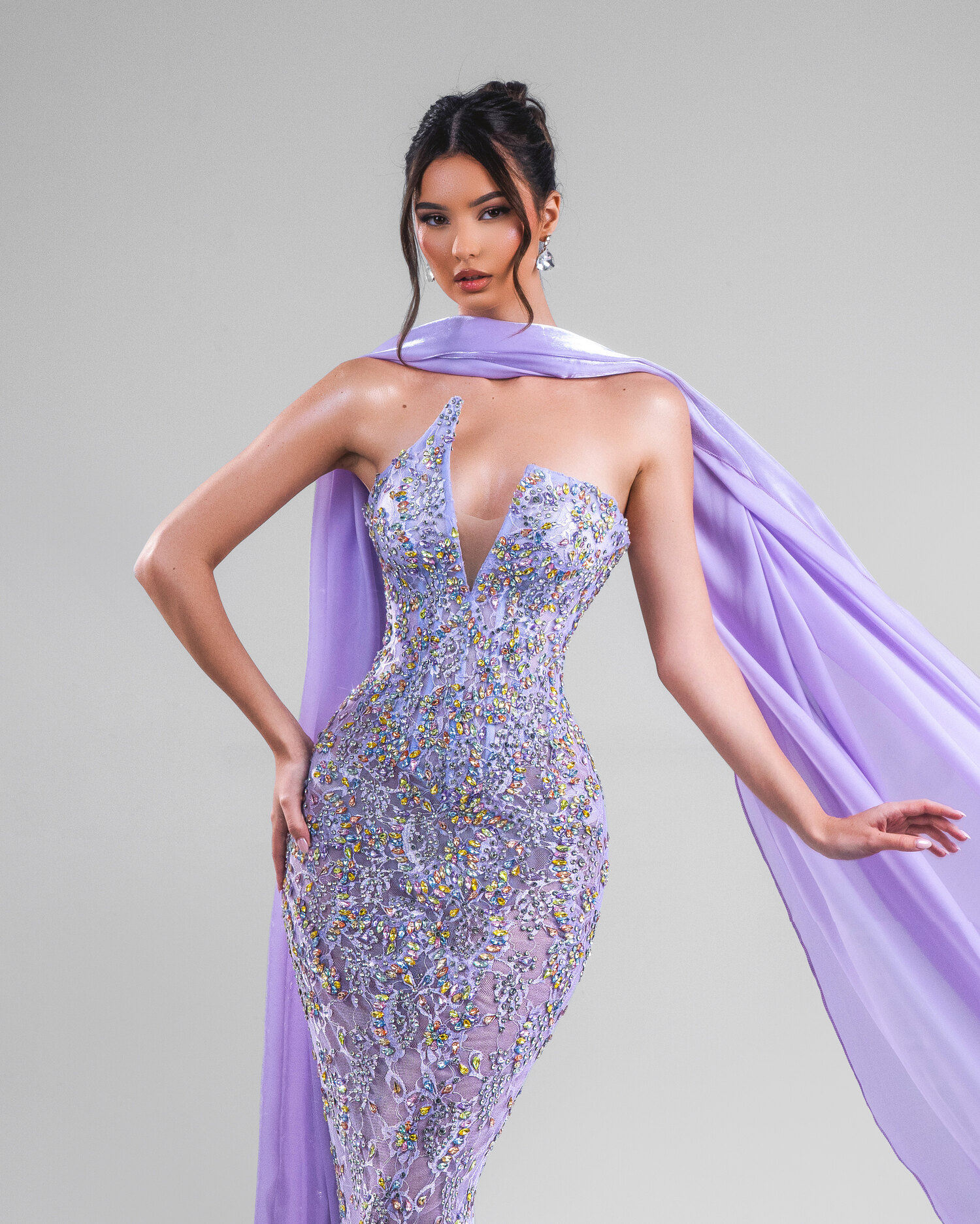 LILÉANNE — lilac-silver sequin mermaid with lilac organza wrap, AURORA collection by BLINI