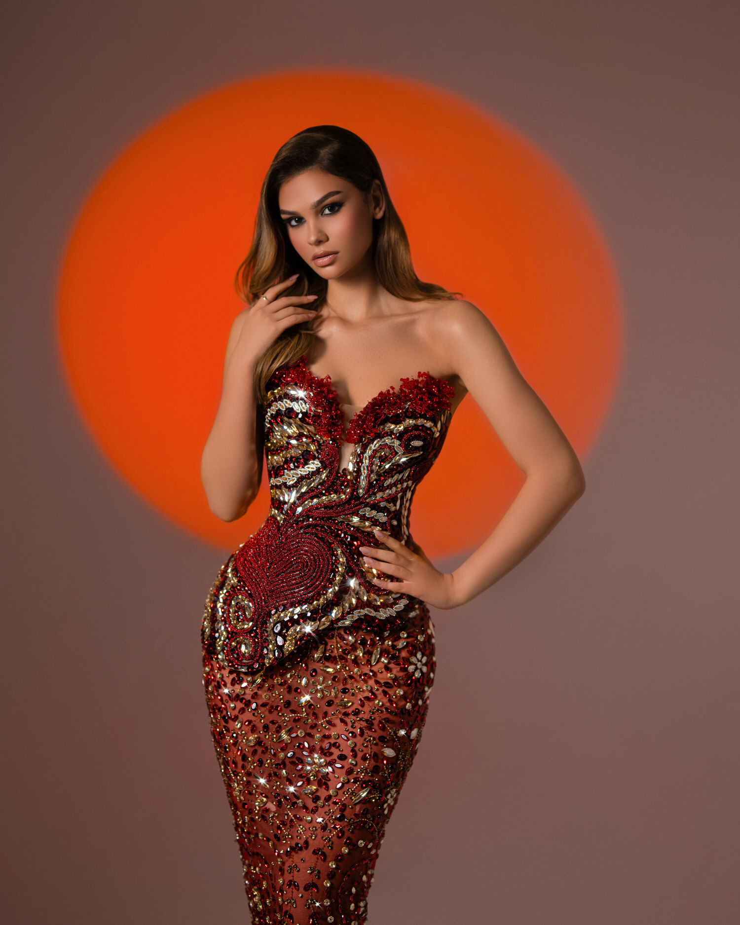 AMARYSS — ruby-red sweetheart sequin mermaid with heart motif, ÉCLAT collection by BLINI