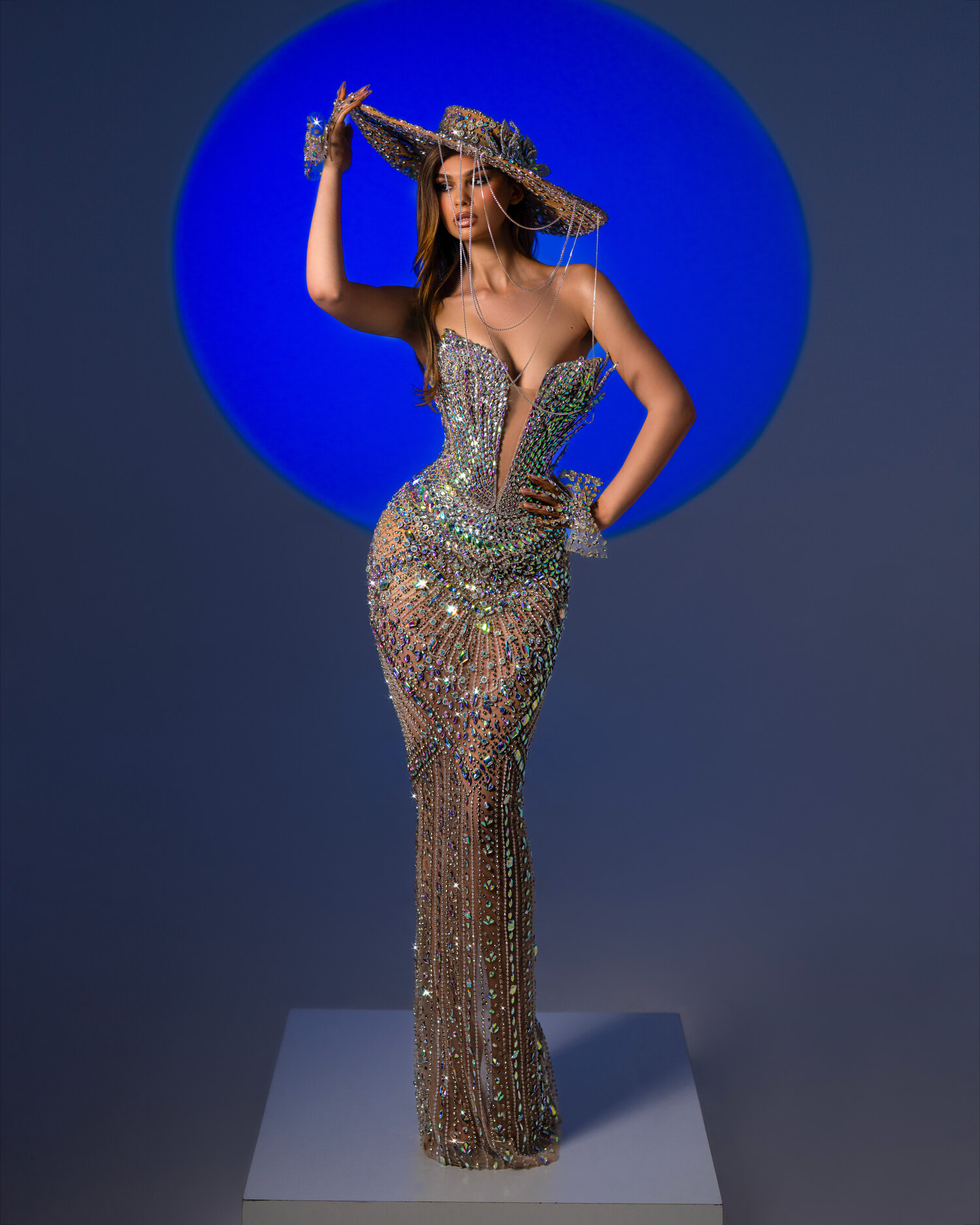 CRISTELLE — crystal-and-silver-sequin mermaid on nude illusion tulle, ÉCLAT collection by BLINI