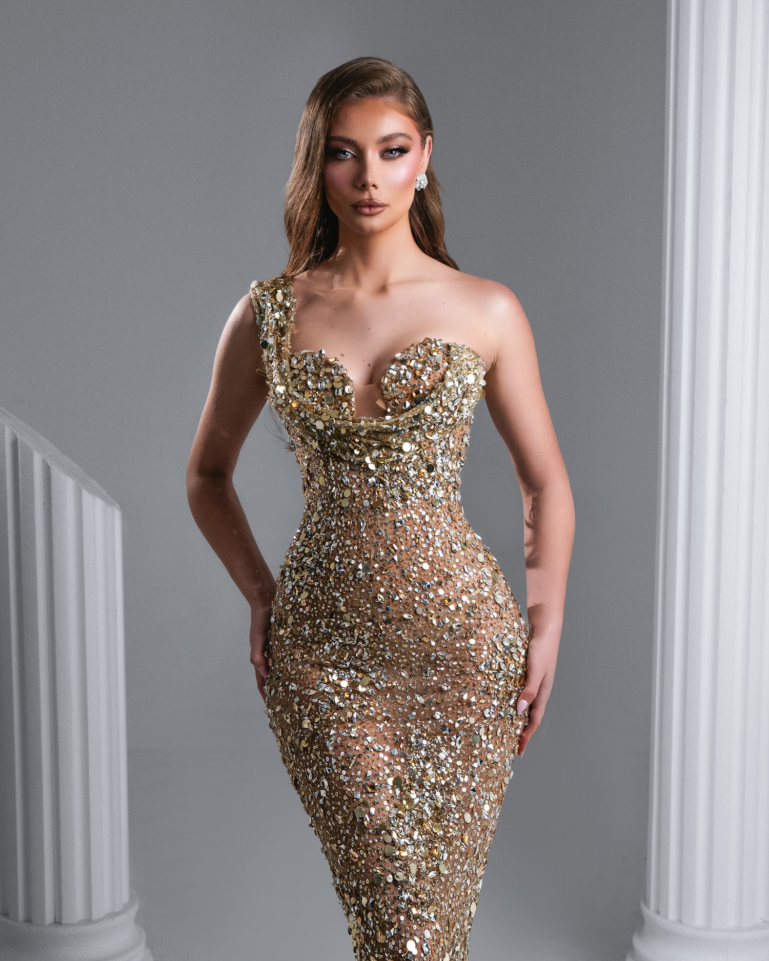AURENA — gold sequin one-shoulder mermaid